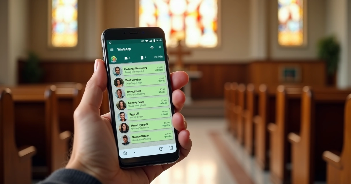 Grupo de WhatsApp da igreja em celular 