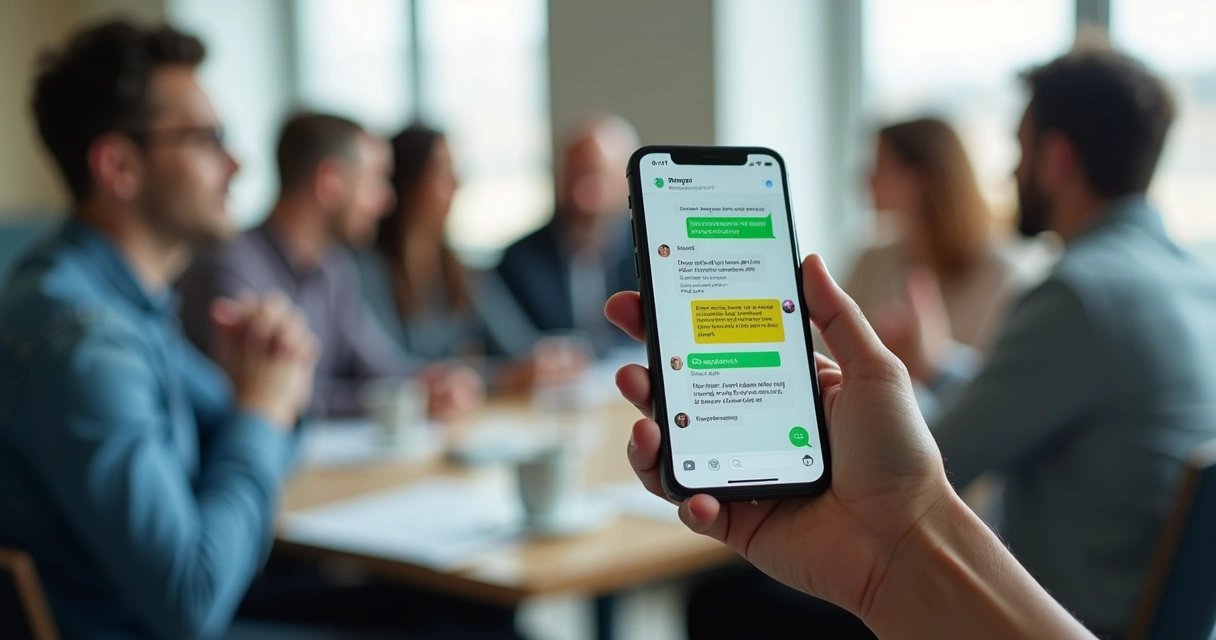 Grupo de WhatsApp trocando mensagens rapidamente em celular 