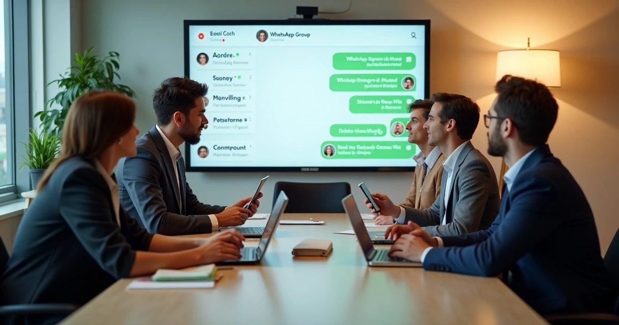 Síndicos em reunião online usando smartphone e computadores 