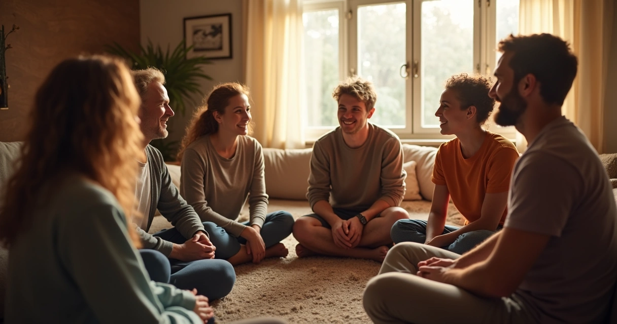 Grupo de pessoas sentadas conversando em roda 
