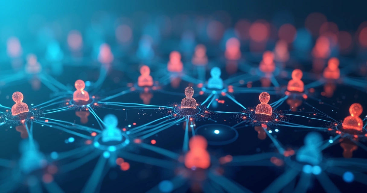 Grupos de usuários conectados por linhas em interface digital 