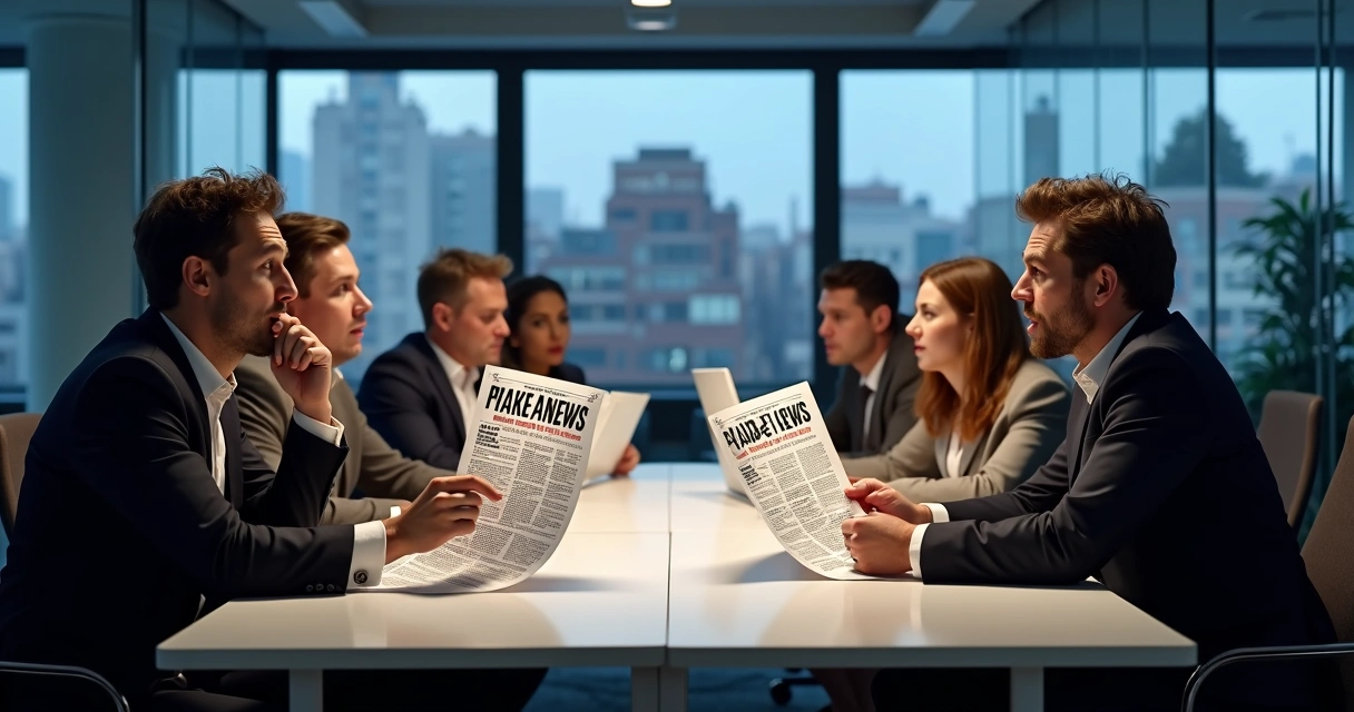 Dois grupos de pessoas discutindo notícia falsa 