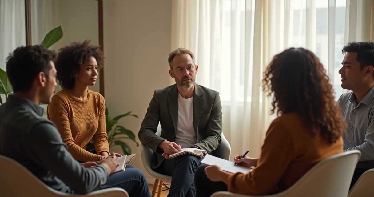 Grupo de pessoas conversando em círculo 