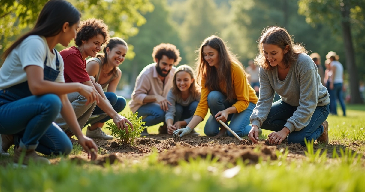 Grupo reunido em ação de voluntariado, mostrando união e propósito. 