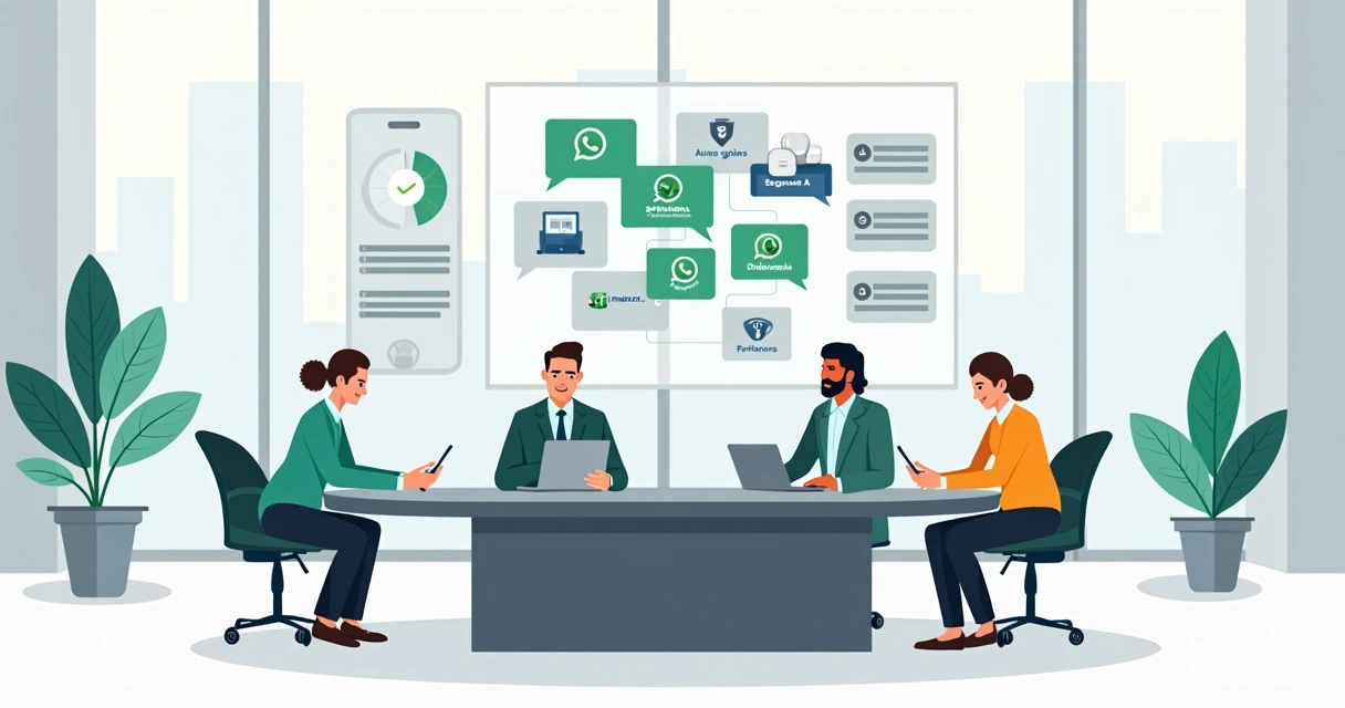 Síndico organiza grupos de WhatsApp do condomínio em ilustração corporativa 