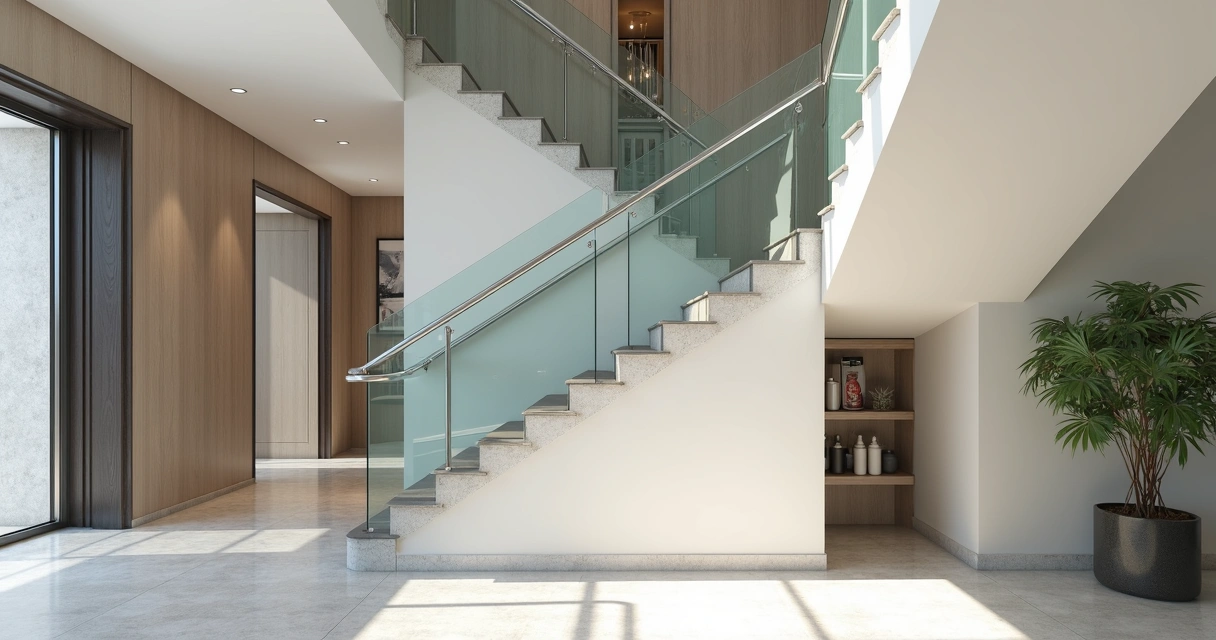 Guarda-corpo de inox, vidro e alumínio em ambiente residencial moderno 