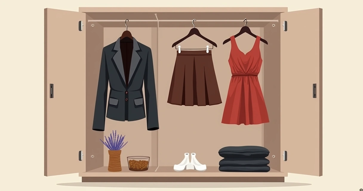 Guarda-roupa organizado com roupas de couro sintético penduradas 