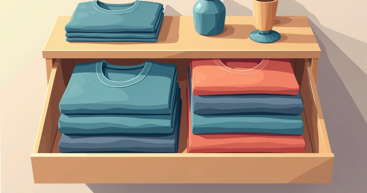 Camisetas masculinas bem dobradas em gaveta organizada