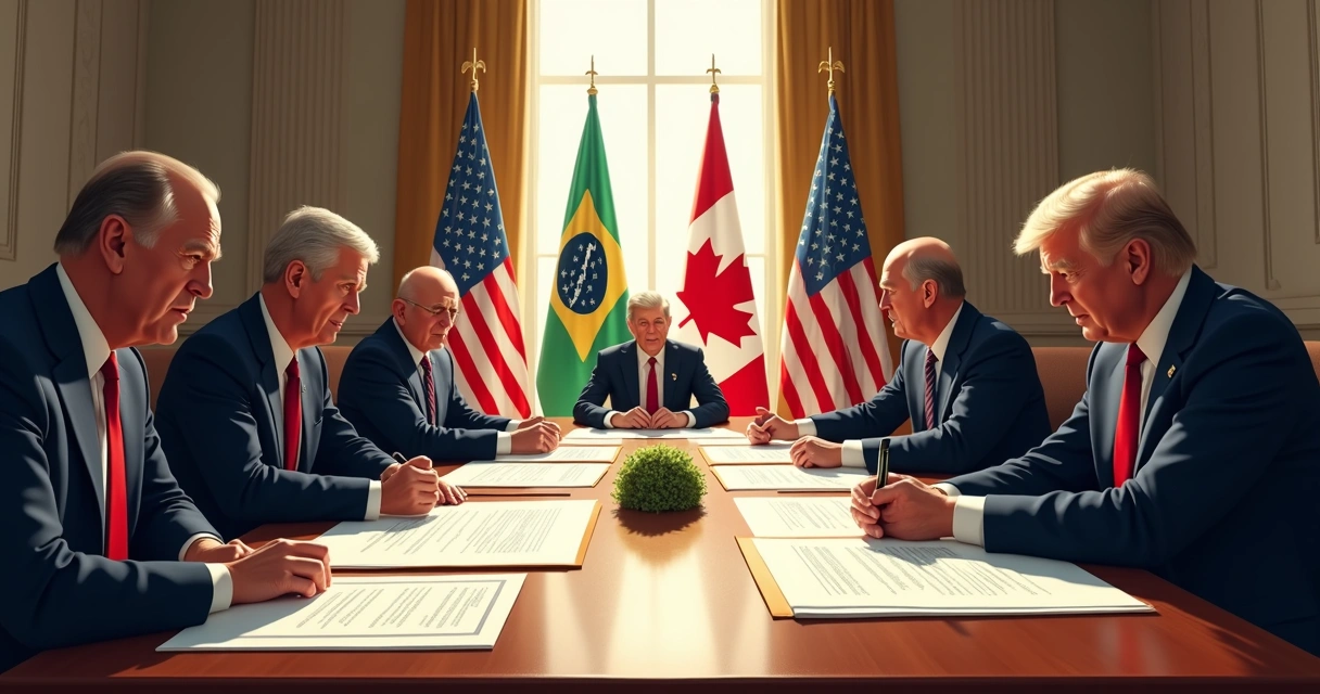 Líderes dos EUA, Brasil, Canadá e México em mesa de negociações tensa 