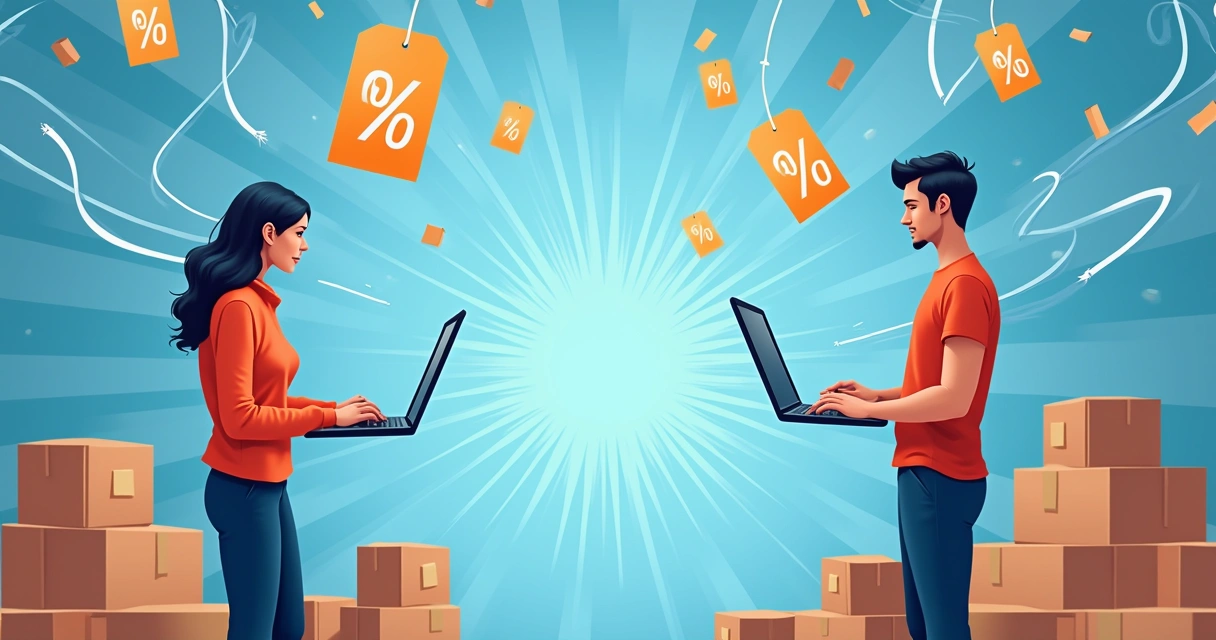 Representação de guerra de preços entre vendedores online