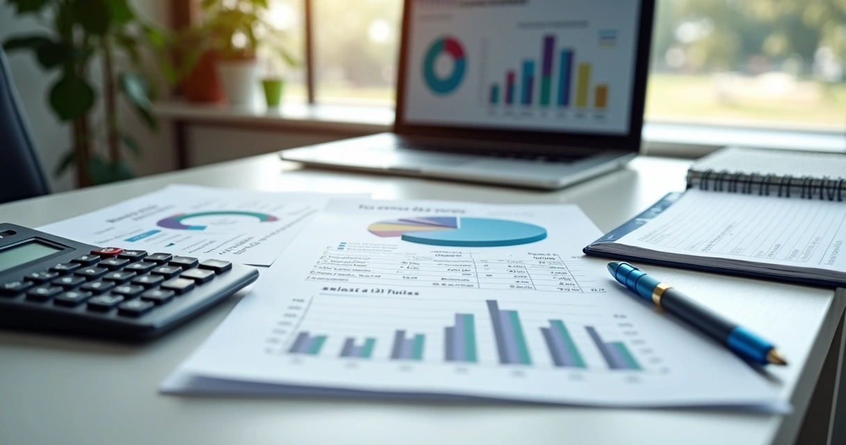 Guia DAS ao lado de calculadora e relatórios financeiros 
