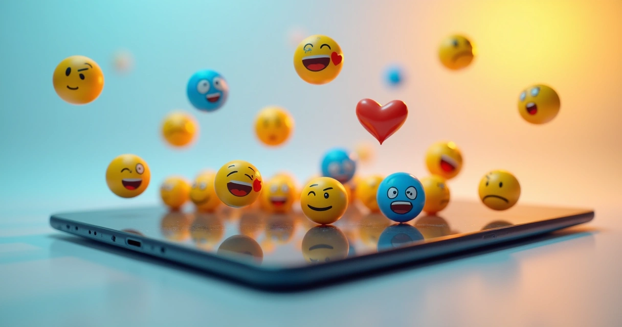 Tela com emojis coloridos variados que representam emoções diversas sobre fundo claro 