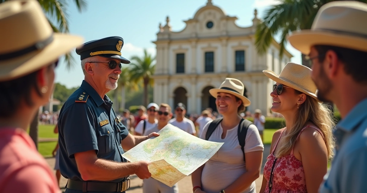 Guia turístico de Ilhéus explicando história para turistas 