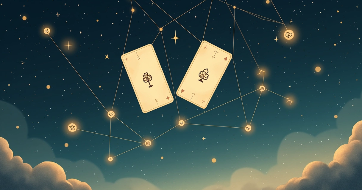 Abstract gypsy card combinations forming a cosmic constellation map 