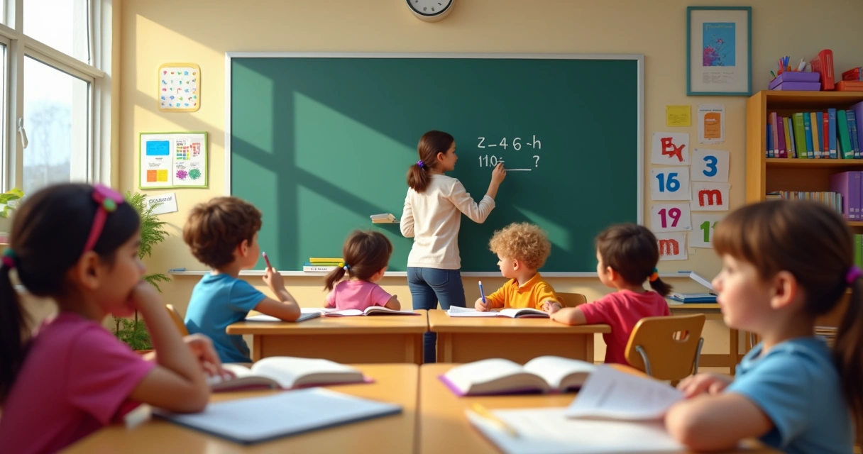 Alunos do 3º ano em sala de aula aprendendo leitura, escrita e matemática 
