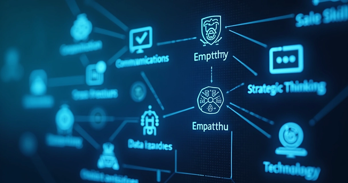 Painel visual mostrando ícones de habilidades do consultor de vendas 