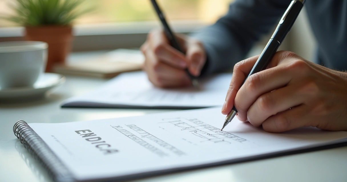 Pessoa escrevendo sobre habilidades emocionais em bloco de notas 