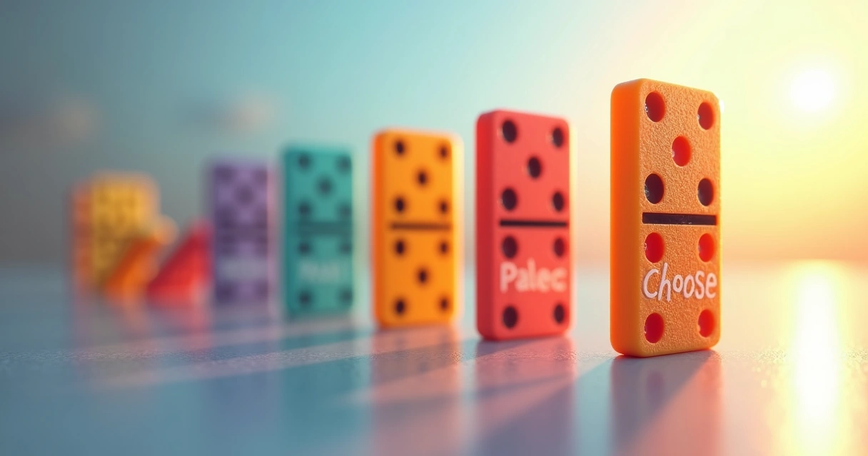 Chain reaction of dominos each representing a small habit change