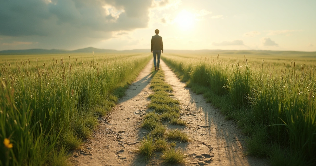 Visual depiction of breaking a habit, person choosing between two different paths 