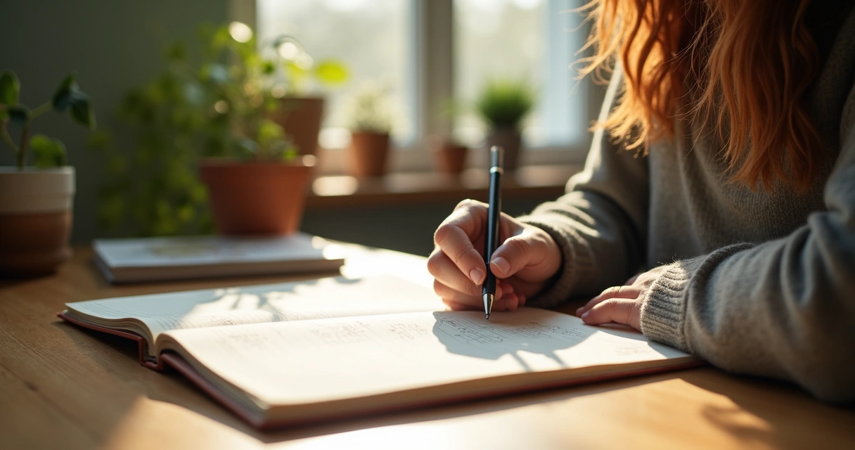 Person journaling about personal change in a sunlit room 