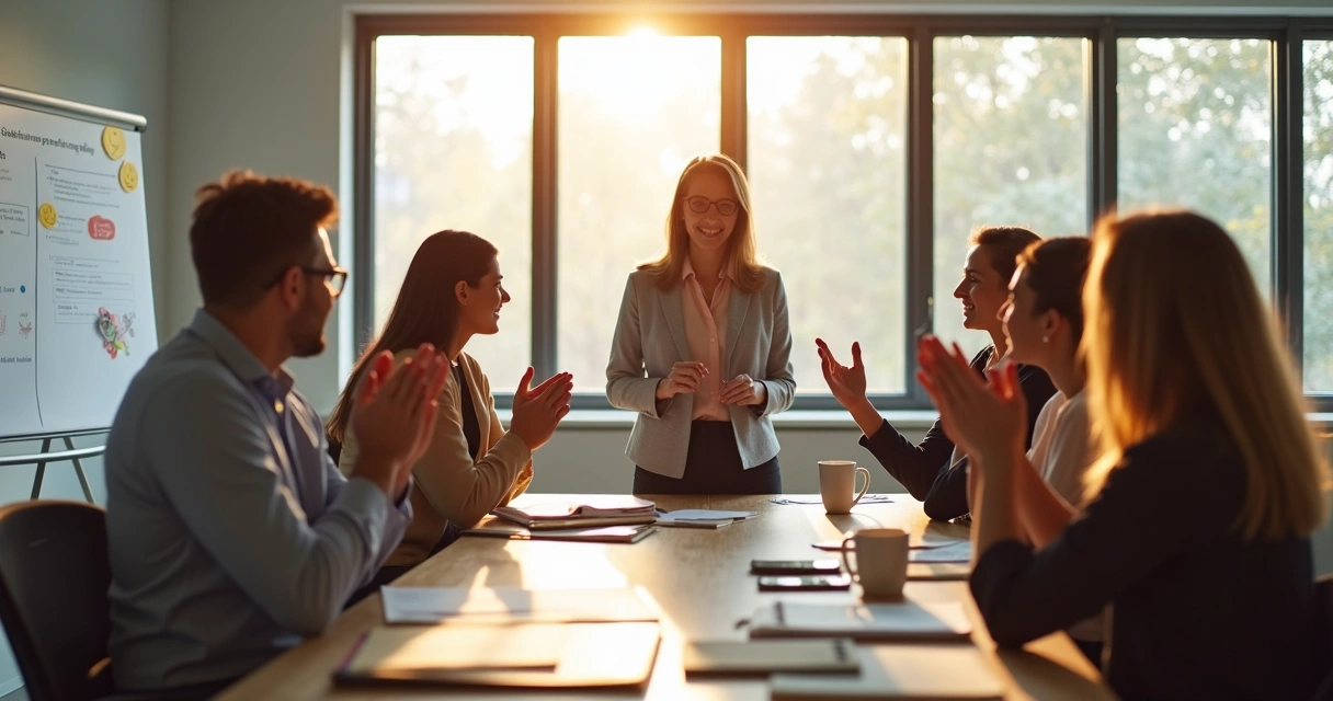 Team recognizing a colleague for adopting a new workplace habit