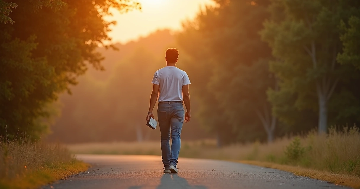 Person walking at sunset after resetting a daily habit