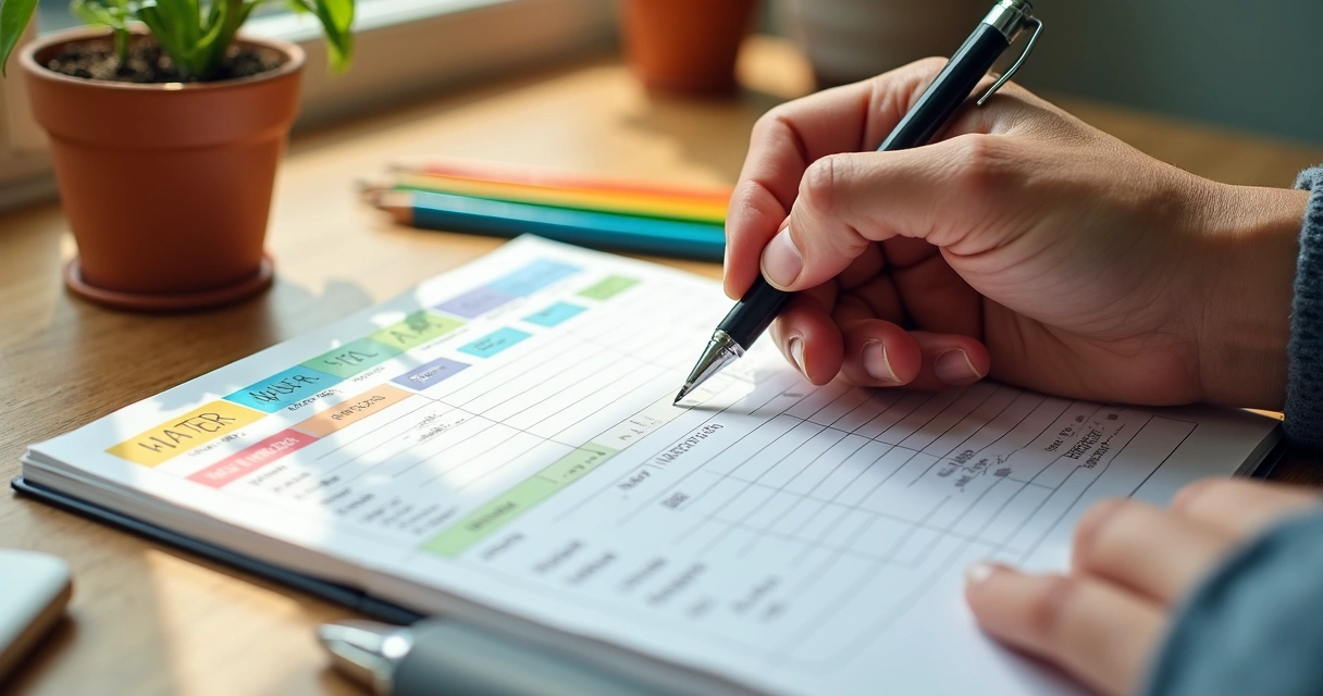 Hand writing in a weight loss habit tracker journal 