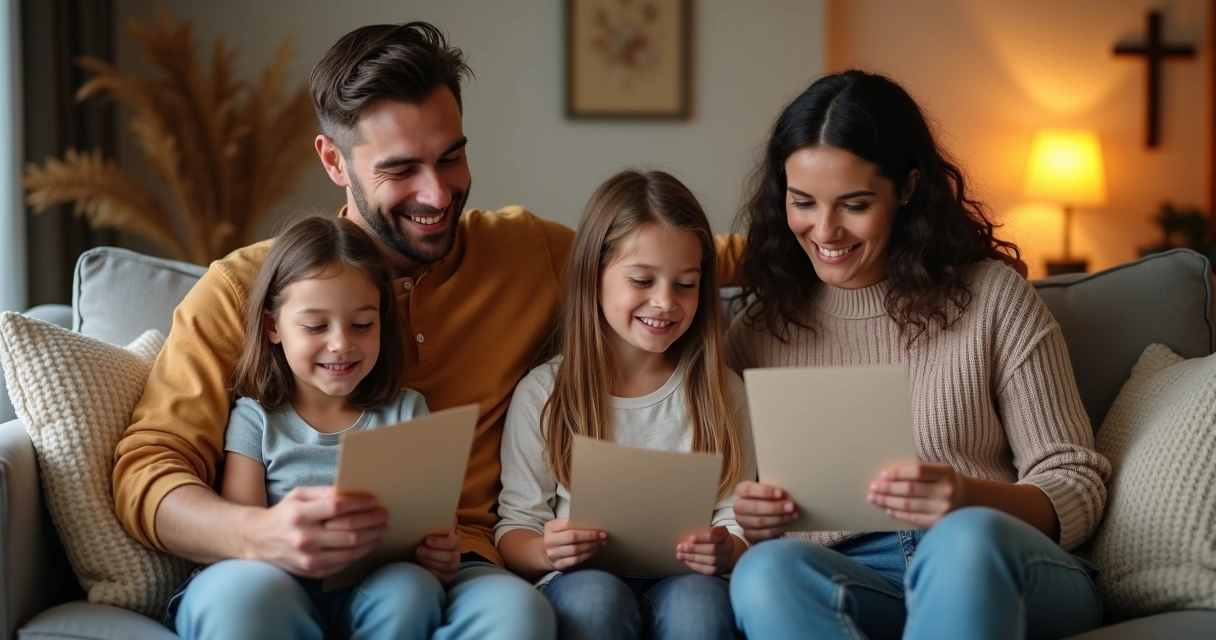 Família reunida compartilhando motivos de gratidão 