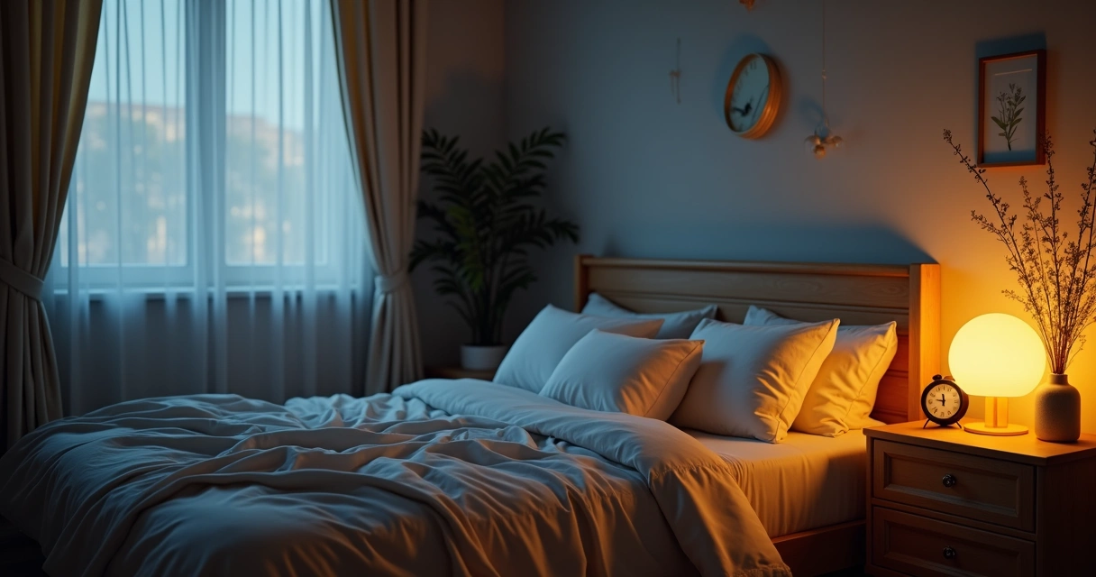 Habitación tranquila con luz tenue y ambiente relajante para dormir 