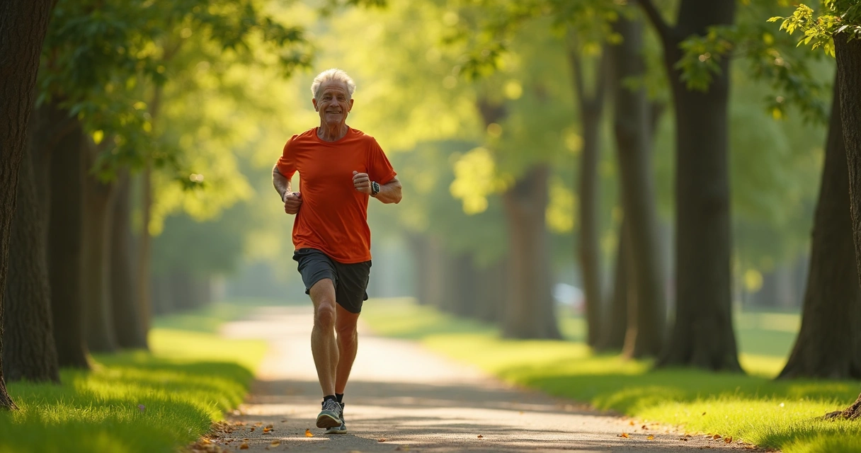 Homem adulto praticando caminhada em parque verde