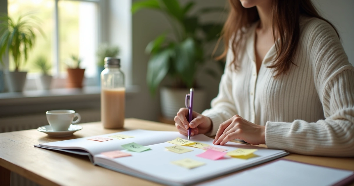 Pessoa organizando rotina saudável em agenda 