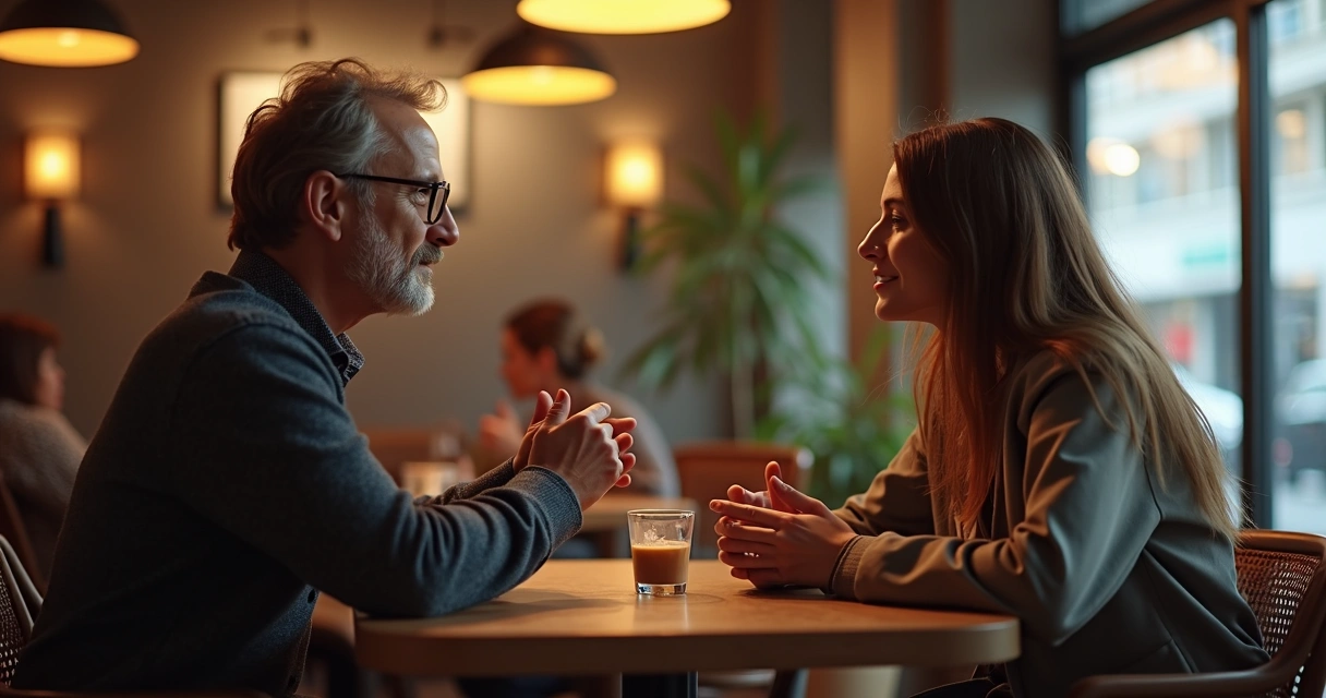 Dos personas dialogando de manera honesta en un ambiente de confianza 