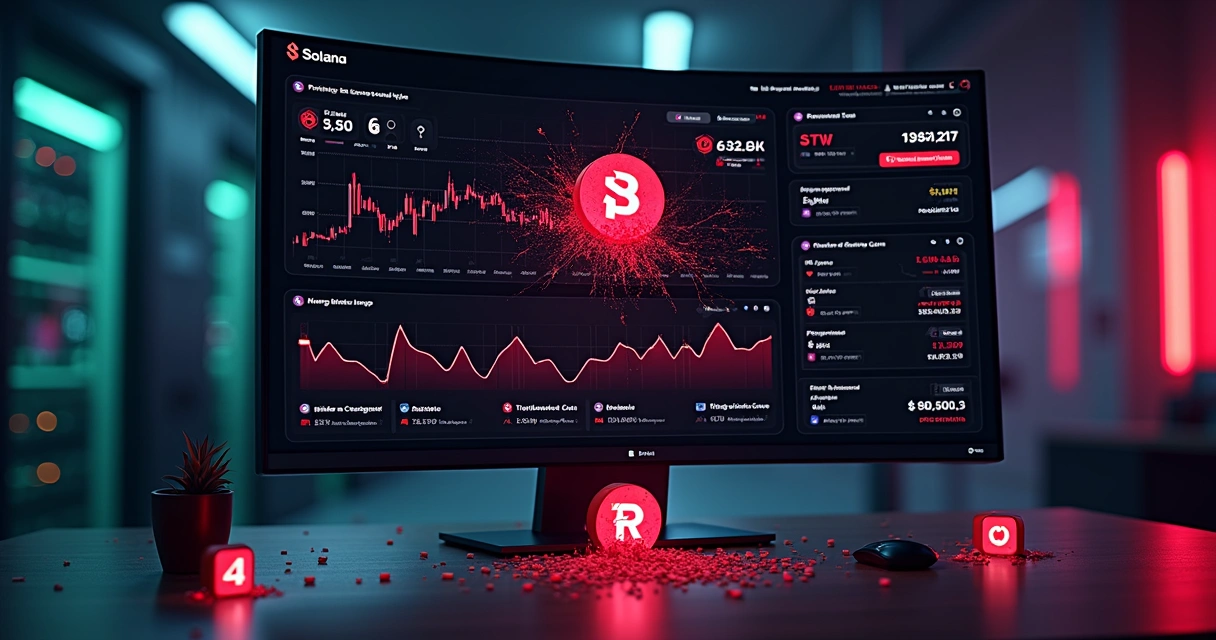 Painel DeFi em Solana com alerta de hack e colapso financeiro 