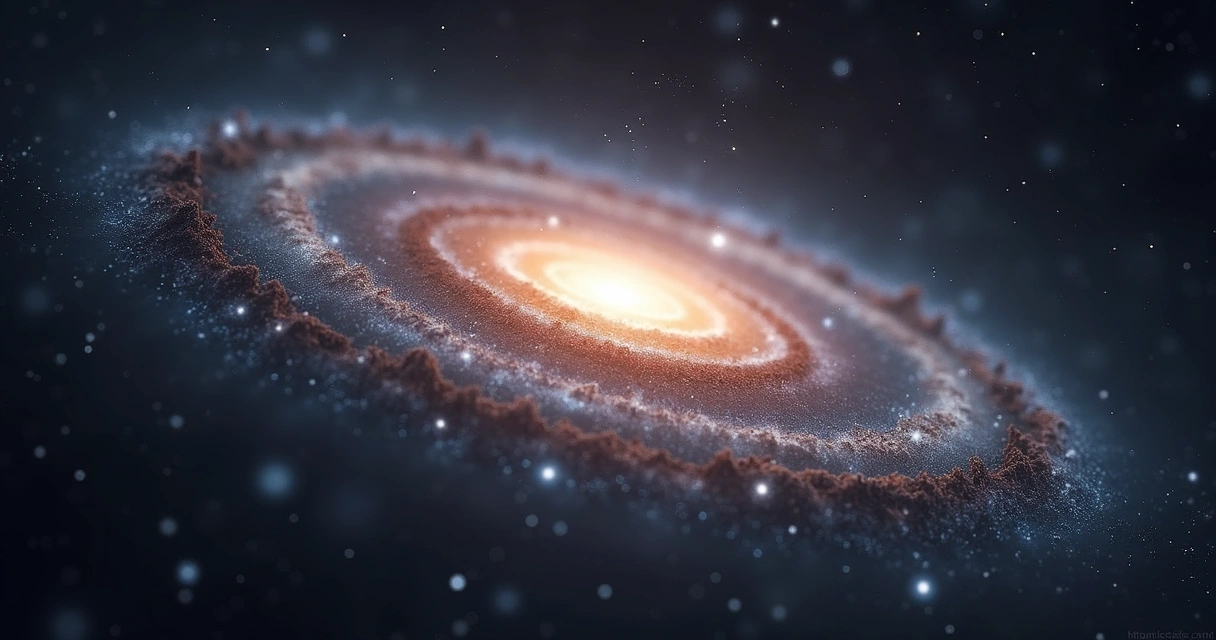 Ilustração de uma galáxia envolta por um halo escuro e transparente