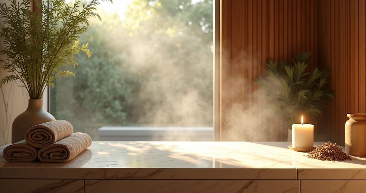 Ambiente de spa com toque oriental e integração à natureza 