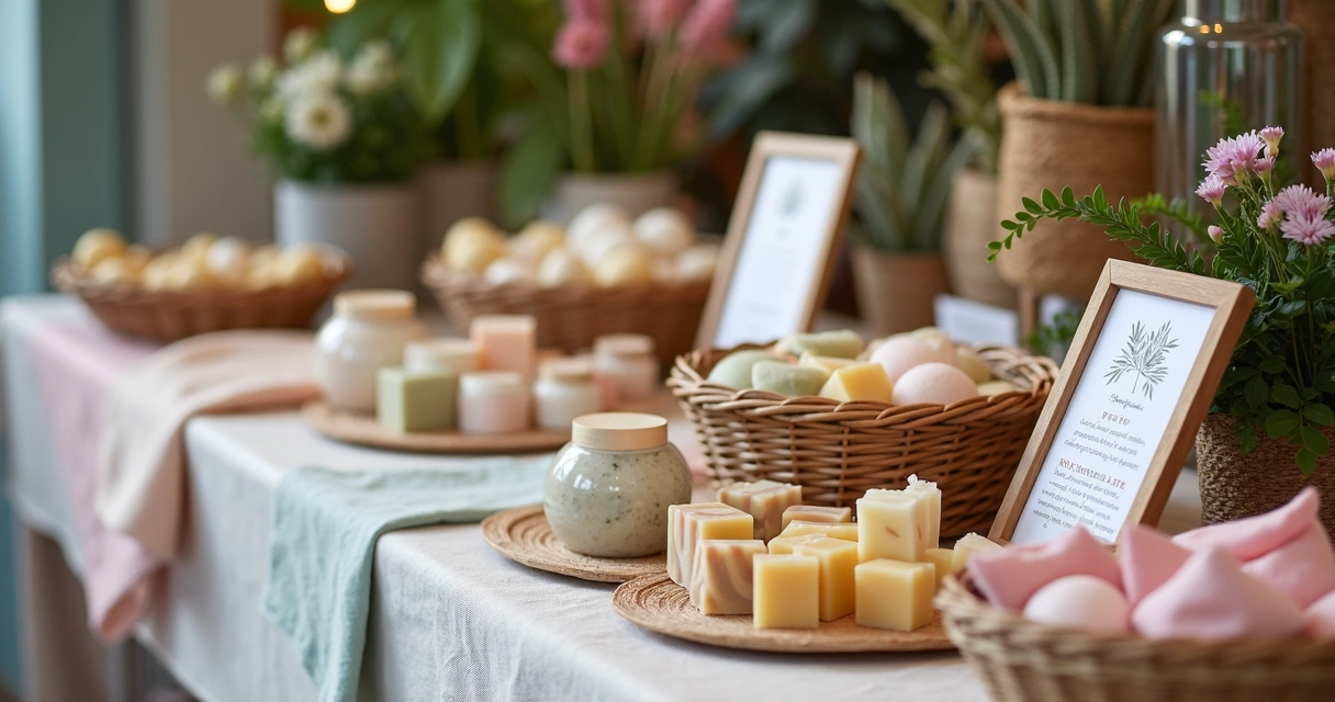 Handmade products displayed on table at local market