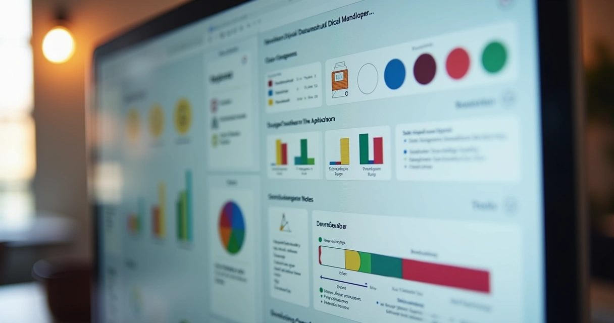Documentação digital de handoff bem organizada na tela, com anotações e fluxos claros 