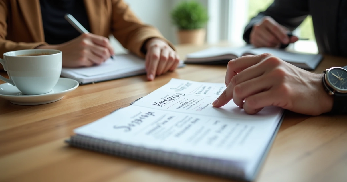 Two people reviewing shared notes during a cross-cultural repair conversation