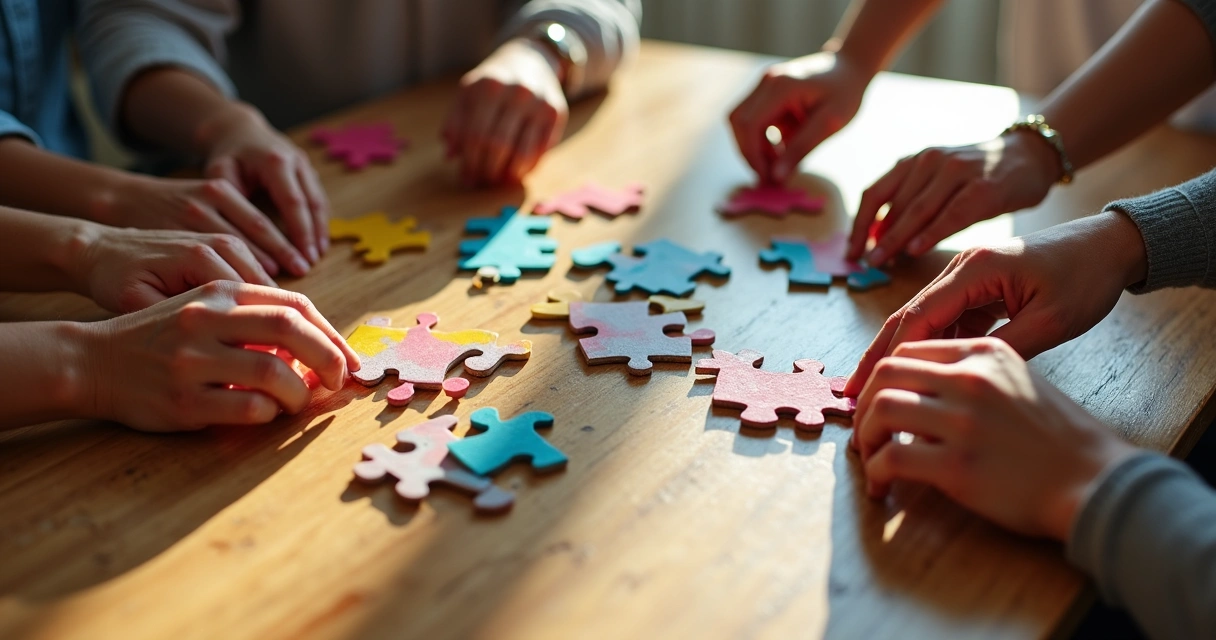 Hands fitting puzzle pieces after a setback