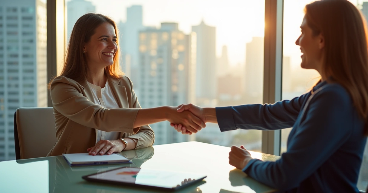 Aperto de mãos entre duas mulheres de negócios 