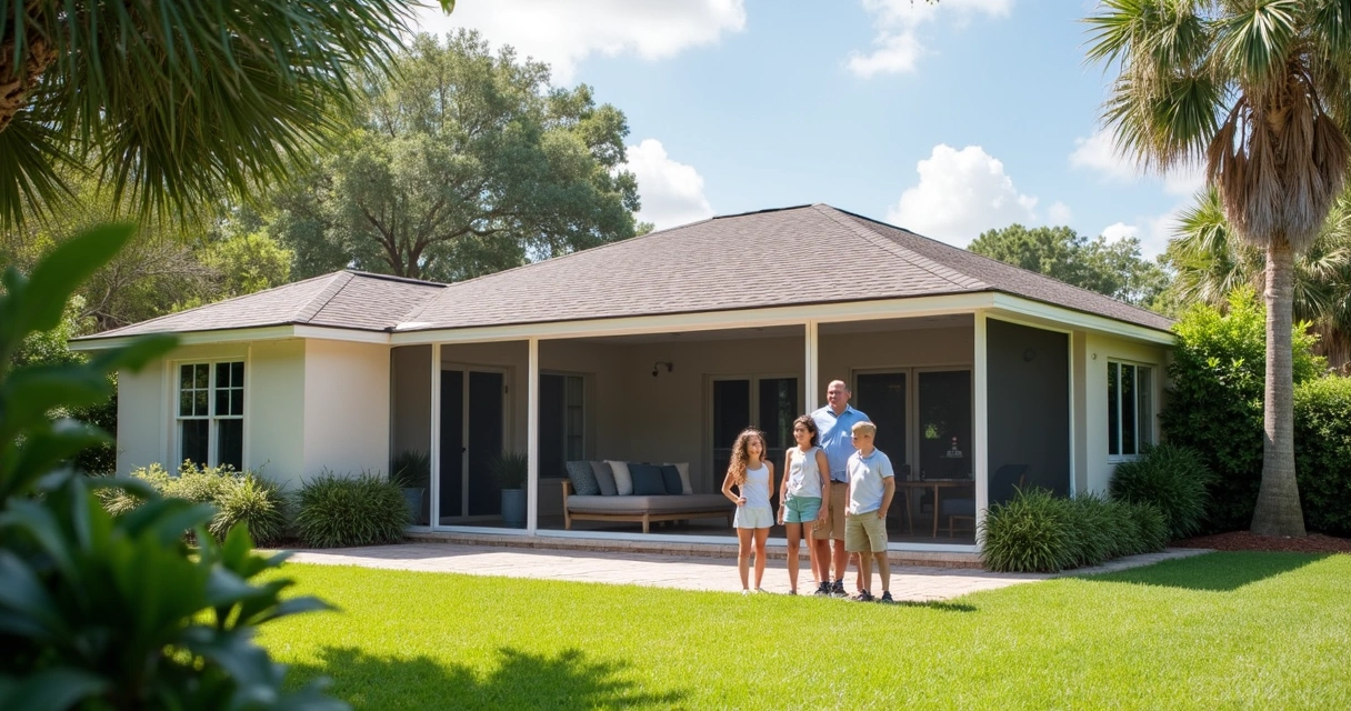 Family stands outside completed screen enclosure in Orlando home 