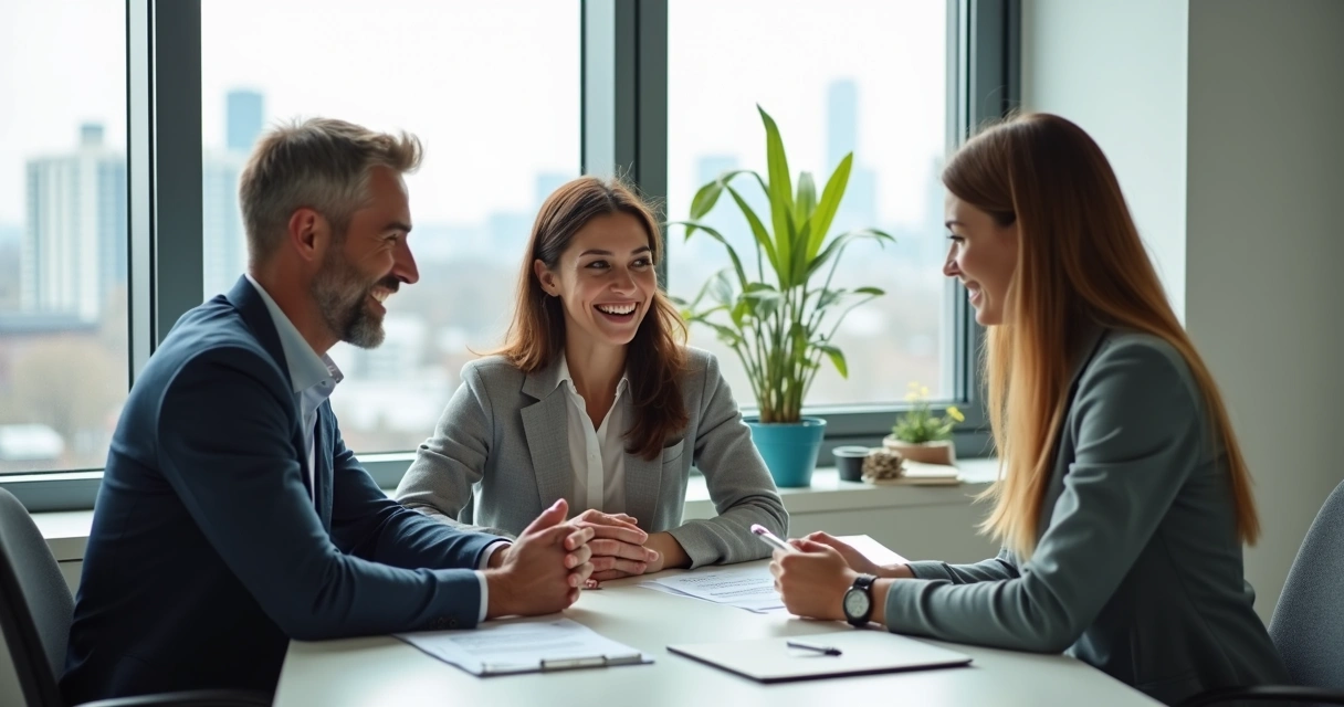 People meeting mortgage advisor in modern office 