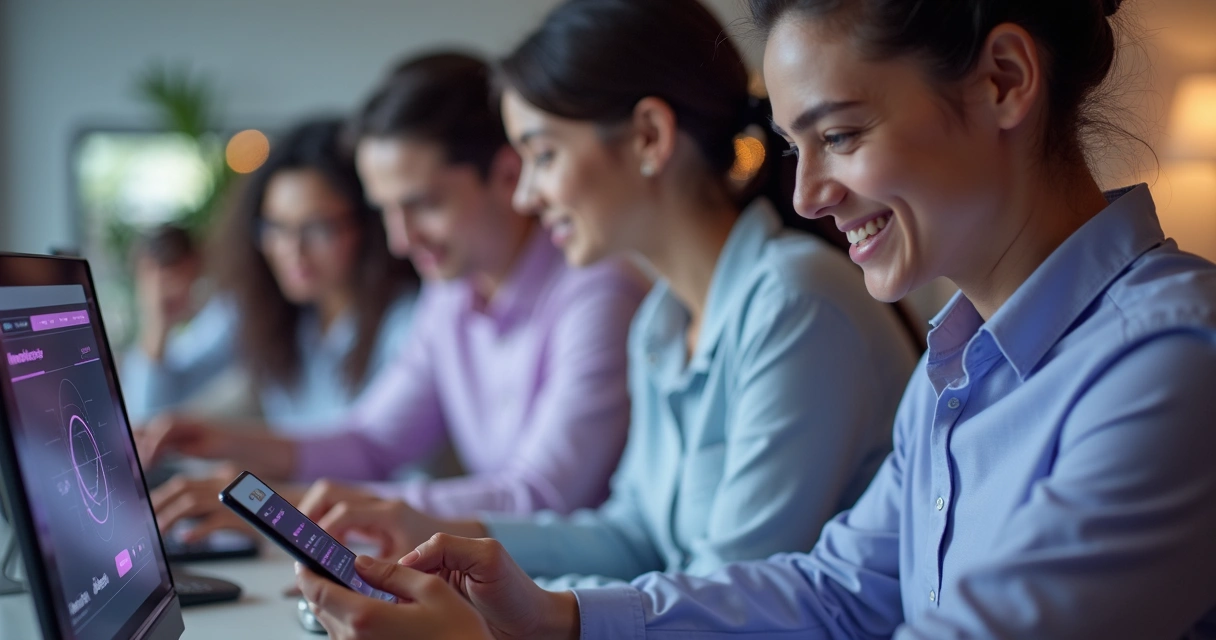 Users cheerfully submitting feedback on a SaaS app 
