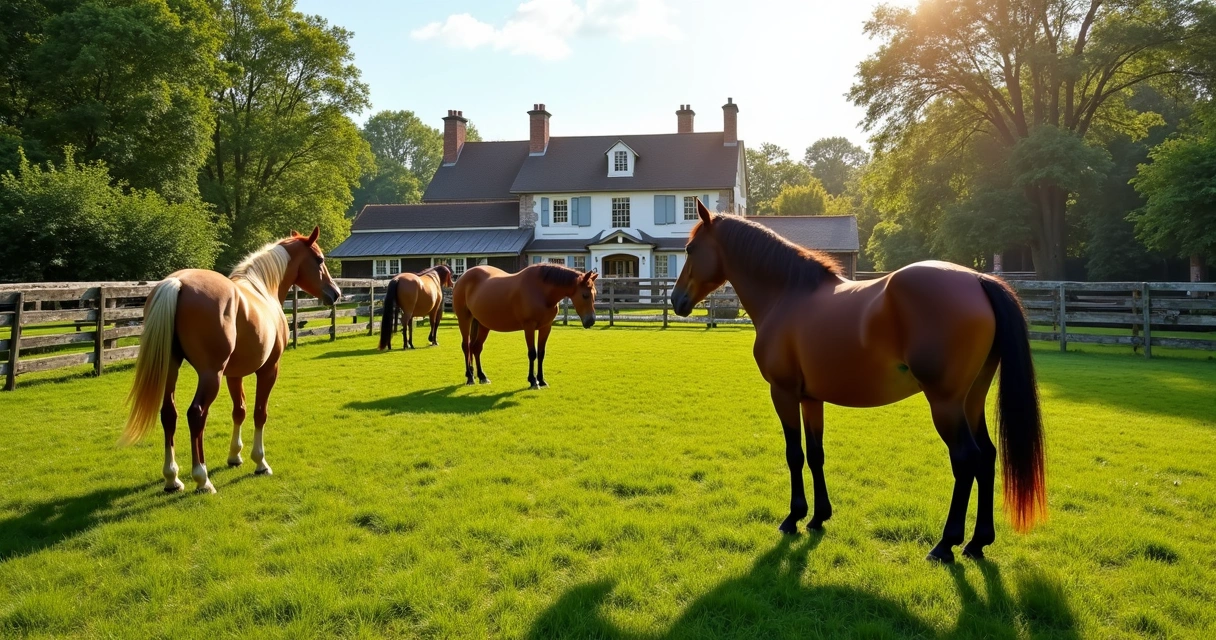 Haras tradicional com cavalos em área verde