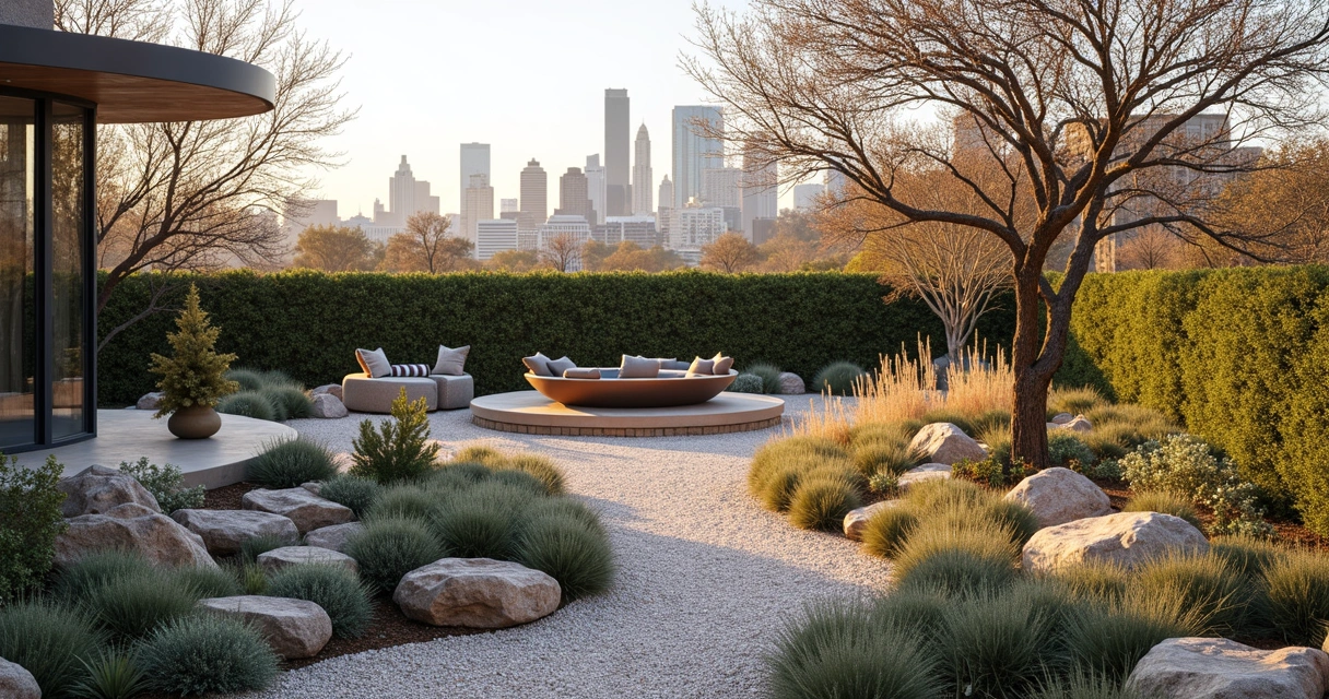 Austin yard with hardy shrubs and ornamental grasses in winter