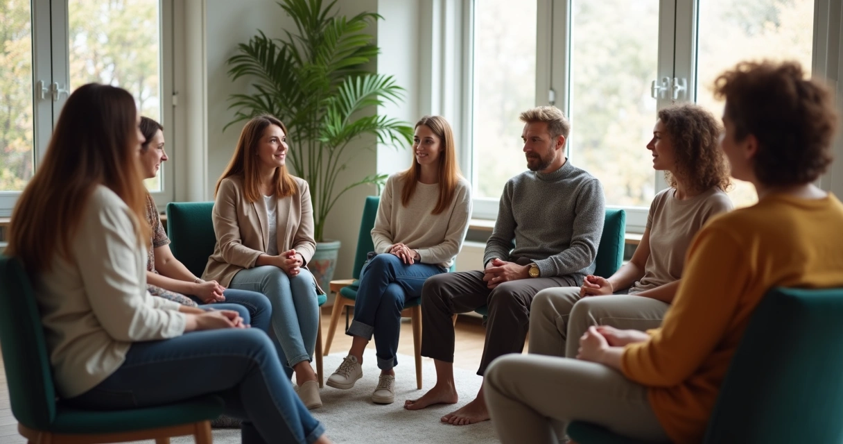 Grupo reunido em círculo refletindo juntos 