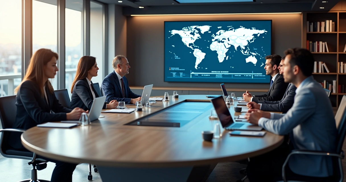 Sala de reunião com representantes de diferentes órgãos tributários discutindo uniformização legislativa e fiscalização cooperativa 