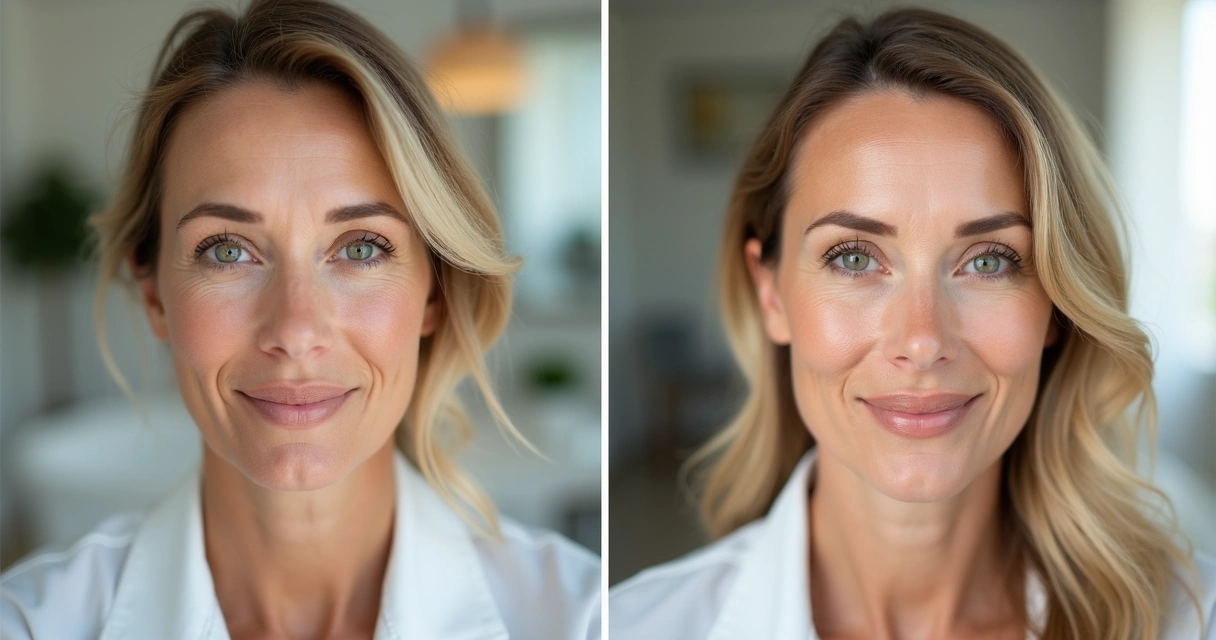 Comparação de antes e depois de harmonização facial com ácido hialurônico, ângulo de perfil 