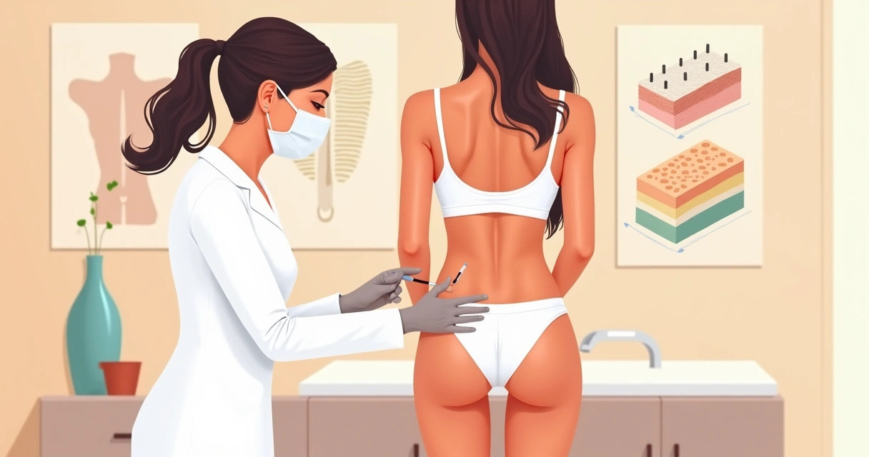 Profissional realizando harmonização de glúteos em mulher. 