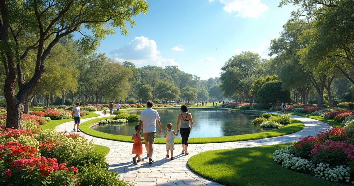 Jardim florido com pessoas caminhando em Harry P. Leu Gardens 